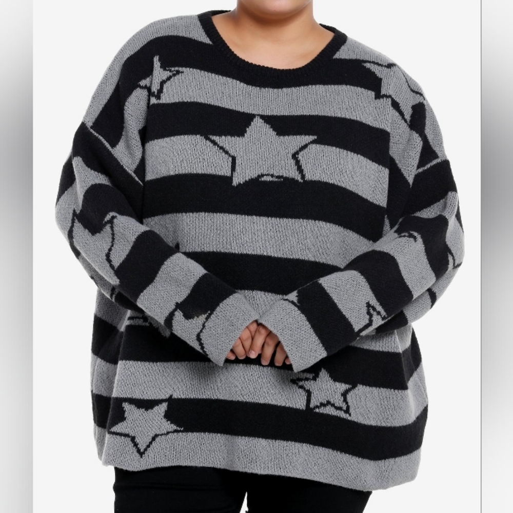 Punk Oversized Stripe Star Knit Sweater